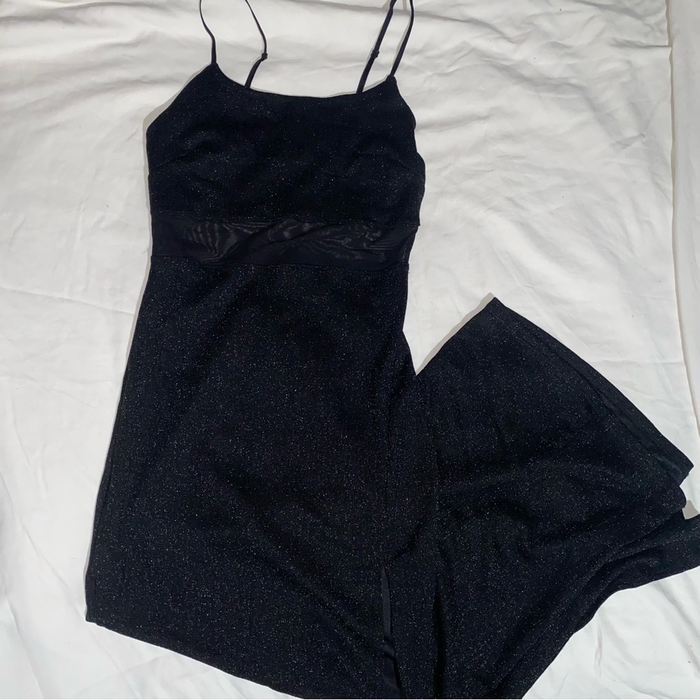 Long Black Sparkly Mesh Dress with Slit